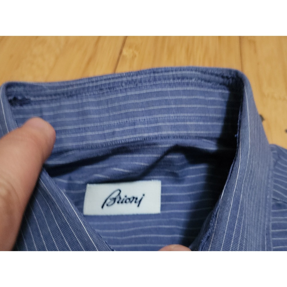 Brioni Dress Shirt Mens 15.5-39 Striped Blue White Button Up Preppy Formal Italy - Picture 2 of 7